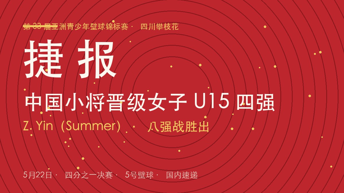 中国选手 Z. Yin 晋级亚青赛女子 U15 四强