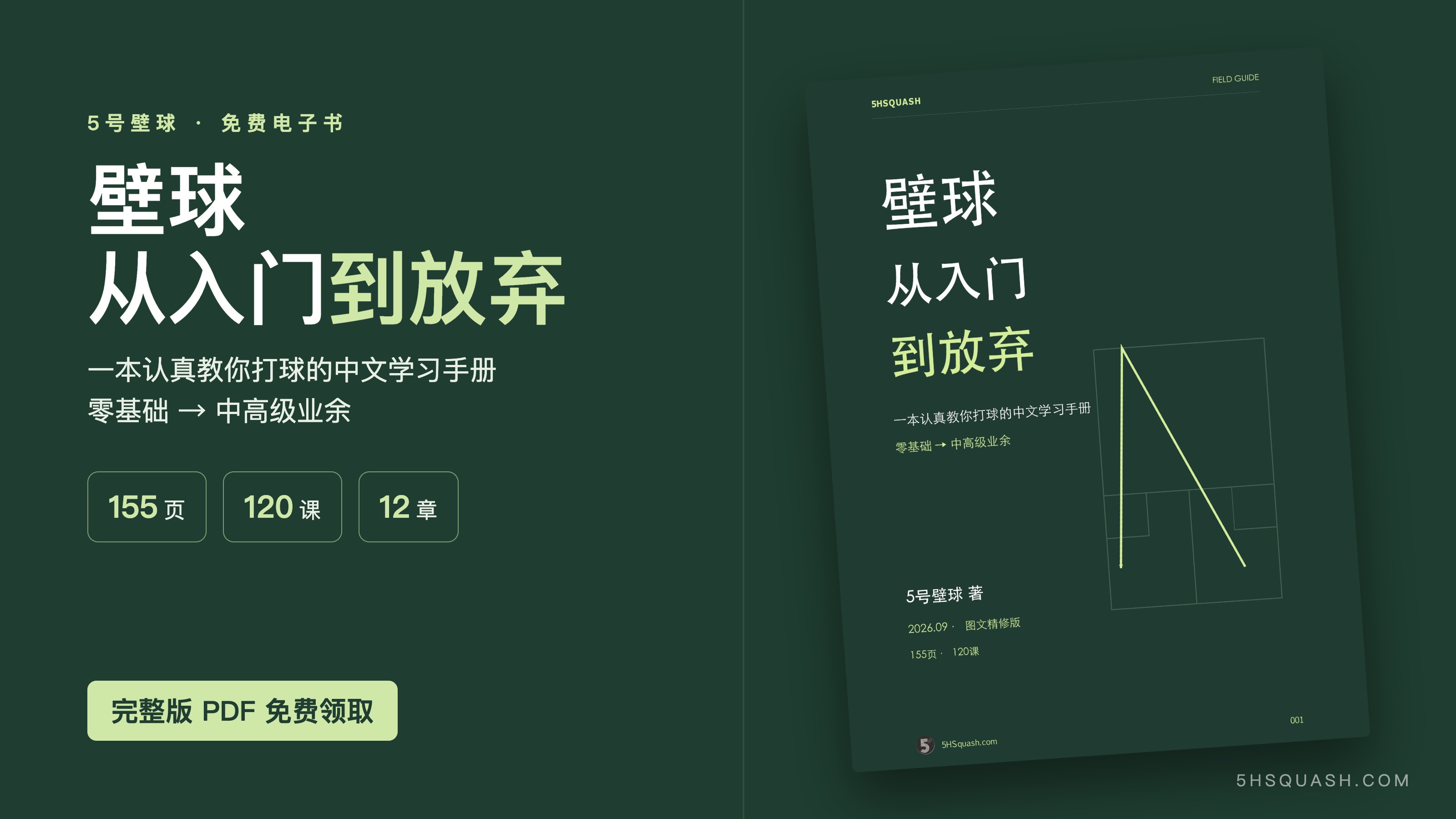 5号壁球出了一本免费电子书:《壁球从入门到放弃》,155 页 120 课,把壁球讲得简单一点